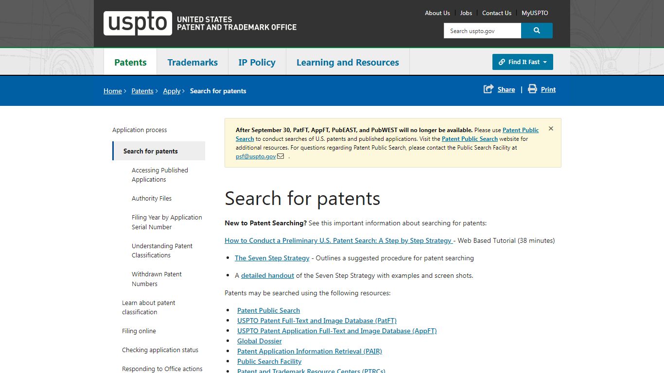 Search for patents | USPTO - United States Patent and Trademark Office